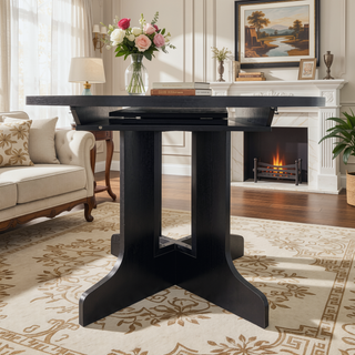 Sunvega Expandable Oval Dining Table with X-Shaped Base and Removable Leaf