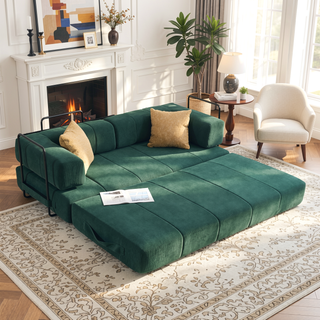 Sunvega High Quality Corduroy Folding Sofa Bed with 2 Pillows and Foam Spring Mattress