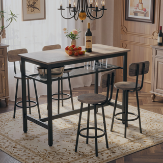 Sunvega 5 Piece Counter Height Table and Chairs Set for 4 with Backrests and Footrests