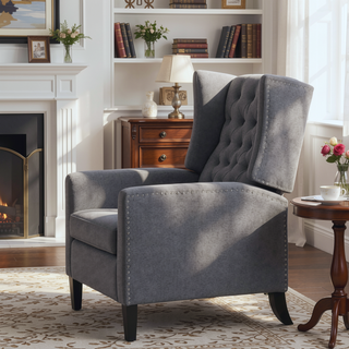 Sunvega Manual Wing Chair Recliner with High Resilience Sponge and Silver Bubble Nails