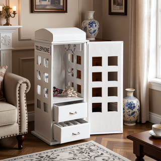 Sunvega British Telephone Design Leather Jewelry Box with 8 Acrylic Windowpanes