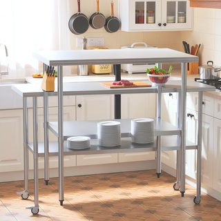 Sunvega NSF Certified Stainless Steel Prep Table with Wheels and Adjustable Undershelf