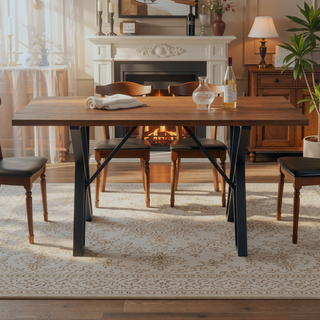 Sunvega Industrial Dining Table With Metal Legs And Distressed Walnut Finish