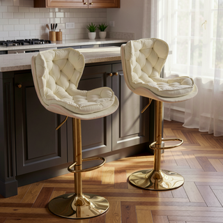 Sunvega Set of 2 Swivel Bar Stools with Chrome Footrest and Adjustable Height