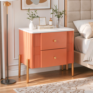Sunvega Modern Nightstand with 2 Storage Drawers and Golden Metal Handles for Bedroom
