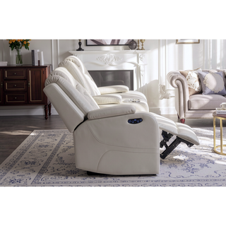 Sunvega Faux Leather Power Reclining Loveseat with LED Lighting and USB Ports