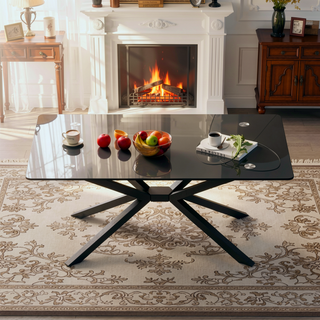 Sunvega Modern 39.37" Rectangular Clear Tempered Glass Coffee Table with Black Metal Legs