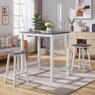 Sunvega Gray Wood Finish Modern Farmhouse 3-Piece Counter Height Dining Set