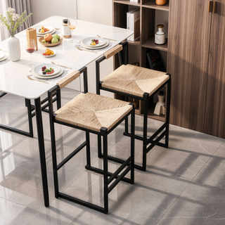 Sunvega Set of 2 Modern Paper Rope Woven Counter Height Dining Chairs with Back