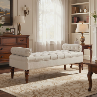 Sunvega Upholstered Tufted Velvet Bench with Wooden Legs for Bedroom or Living Room
