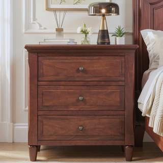 Sunvega Pine Wood Nightstand with 3 Spacious Drawers and Smooth Gliding Rails