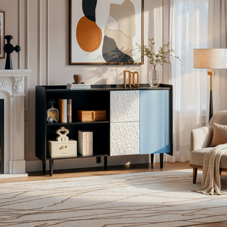 Sunvega Black and Red Modern Sideboard Buffet Cabinet with 2 Drawers