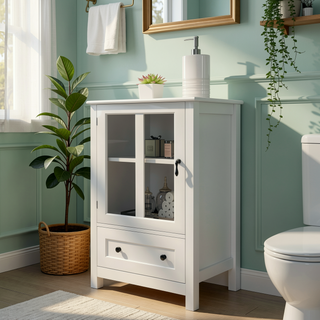Sunvega Buffet Storage Cabinet with Single Glass Doors and Unique Bell Handle