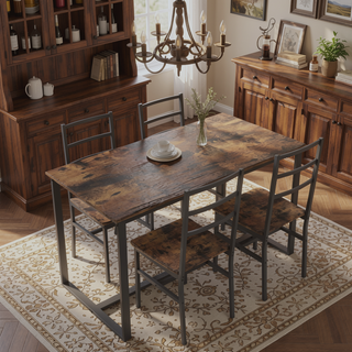 Sunvega Industrial Style Five-Piece Table and Chair Set with Backrest for Various Scenarios