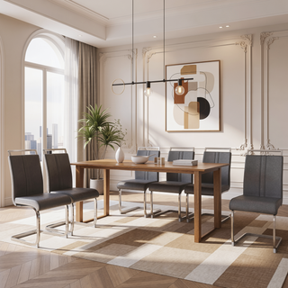 Sunvega Modern Faux Leather High Back Dining Chairs with C-Shaped Metal Legs Set of 4