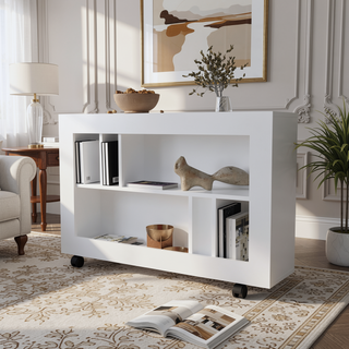Sunvega White Manufactured Wood Table Cart with Open Shelves and Smooth Rolling Casters