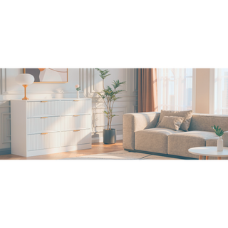 Sunvega Modern Wavy Pattern 6-Drawer Dresser with Ample Storage for Bedroom