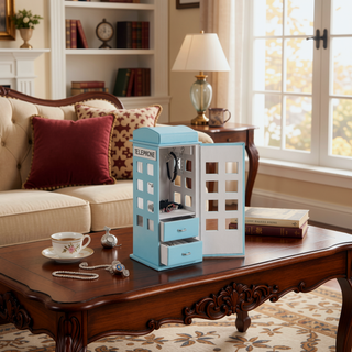 Sunvega British Telephone Design Leather Jewelry Box with 8 Acrylic Windowpanes