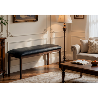 Sunvega 48 Inch Rectangular Upholstered Bench with Black Leather-Look Seat