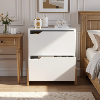 Sunvega Classic White Nightstand with Spacious Drawer and Open Shelf for Bedroom
