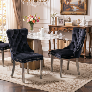 Sunvega Modern High-end Tufted Velvet Upholstered Dining Chair with Chrome Legs and Nailhead Trim