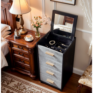 Sunvega Modern Nightstand with Patterned Drawer Fronts and Three Spacious Storage Drawers