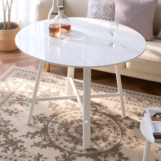 Sunvega Modern Minimalist Circular Dining Table with White Patterned Tabletop