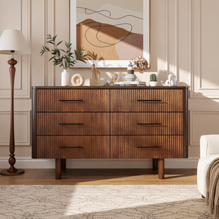 Sunvega Mid Century Modern Walnut Dresser with 6 Spacious Solid Wood Drawers