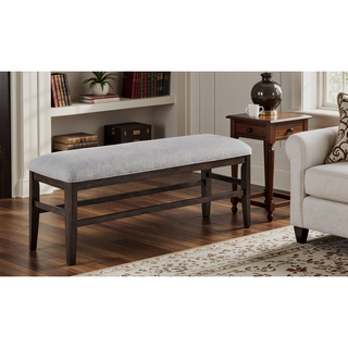 Sunvega Contemporary Dark Oak Finish Bench with Gray Upholstery Fabric Seat