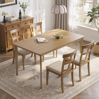 Sunvega Solid Wood Dining Table and Chair Set with Upholstered Cushions for Practical Household Use
