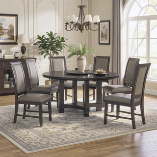 Sunvega Transitional Round Dining Table with White Marble Top and Lazy Susan