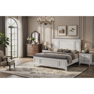 Sunvega Modern Farmhouse Queen Bedroom Set with Dresser Mirror Nightstand Chest