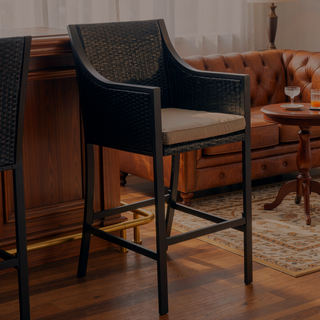 Sunvega Iron and Aluminum Frame Bar Stool with Cushion and PE Wicker