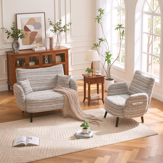 Sunvega Modern Two-Seater Sofa with Tufted Backrest and Convenient Side Storage Pockets