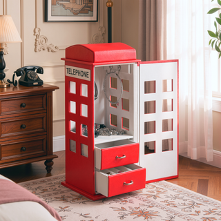 Sunvega British Telephone Design Leather Jewelry Box with 8 Acrylic Windowpanes