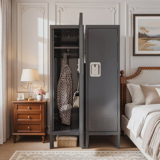 Sunvega Retro Industrial Grey Metal Storage Cabinet with Ventilation Door