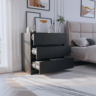Sunvega 3 Drawer Chest of Drawers with Metal Rails for Bedroom Storage