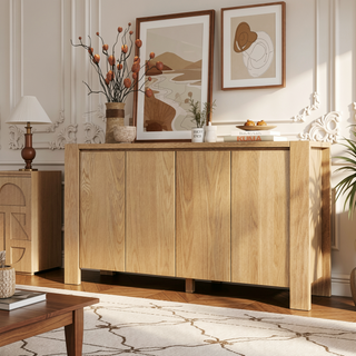 Sunvega Retro Wood Sideboard Buffet Cabinet with Distressed Finish and Adjustable Shelves