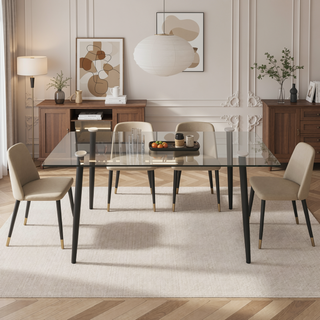 Sunvega Modern Minimalist 51" Rectangular Glass Dining Table for 4-6 with Tempered Tabletop