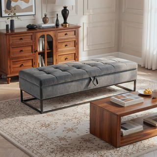 Sunvega 58.6" Contemporary Velvet Storage Bench with Button Tufted Top for Bedroom