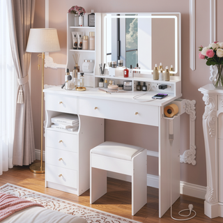 Sunvega 41 Inch Large Size Left Drawer Vanity Table with Touch Control LED Mirror