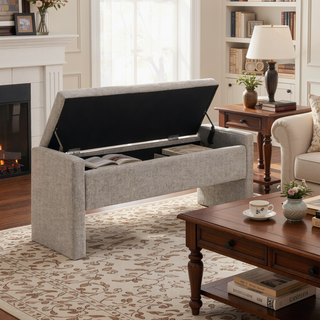 Sunvega Modern Linen Upholstered Storage Bench for Bedroom Living Room Dorm