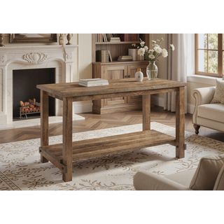 Sunvega Weathered Oak Finish Counter Height Table with Wood Veneer and Storage Shelf