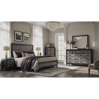 Sunvega Two-Tone Dark Gray and Black Queen Size Bed with Wood Inlay