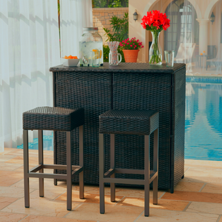 Sunvega Bar Island Set with Two Barstools and Shelves for Home Hosting