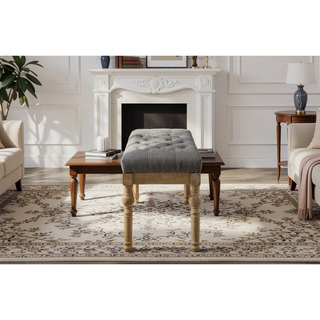 Sunvega Gray Linen and Cotton Upholstered Solid Wood Dining Bench