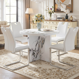 Sunvega Round MDF Dining Table for Kitchen with 42 Inch Spacious Tabletop