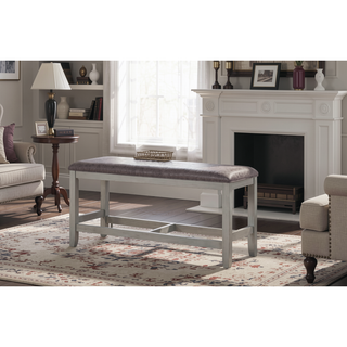 Sunvega Dark Gray Vegan Leather Counter Bench with Acacia Wood Frame