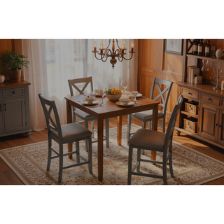Sunvega Walnut Square Wood Dining Table for Kitchen with Counter Height and Tapered Legs