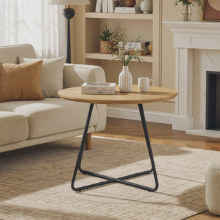 Sunvega Modern Minimalist Curved X-Base Round Dining Table for 4 English Ash